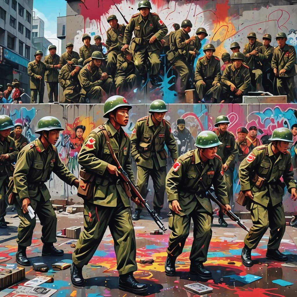 North Korean Soldiers Create Graffiti Street Art