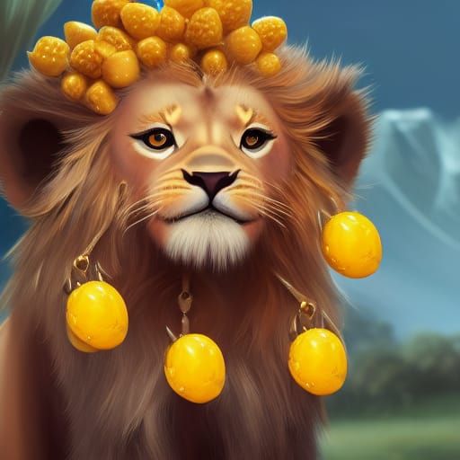 Lion Cub with Lemon Necklace: Fantasy Concept Art