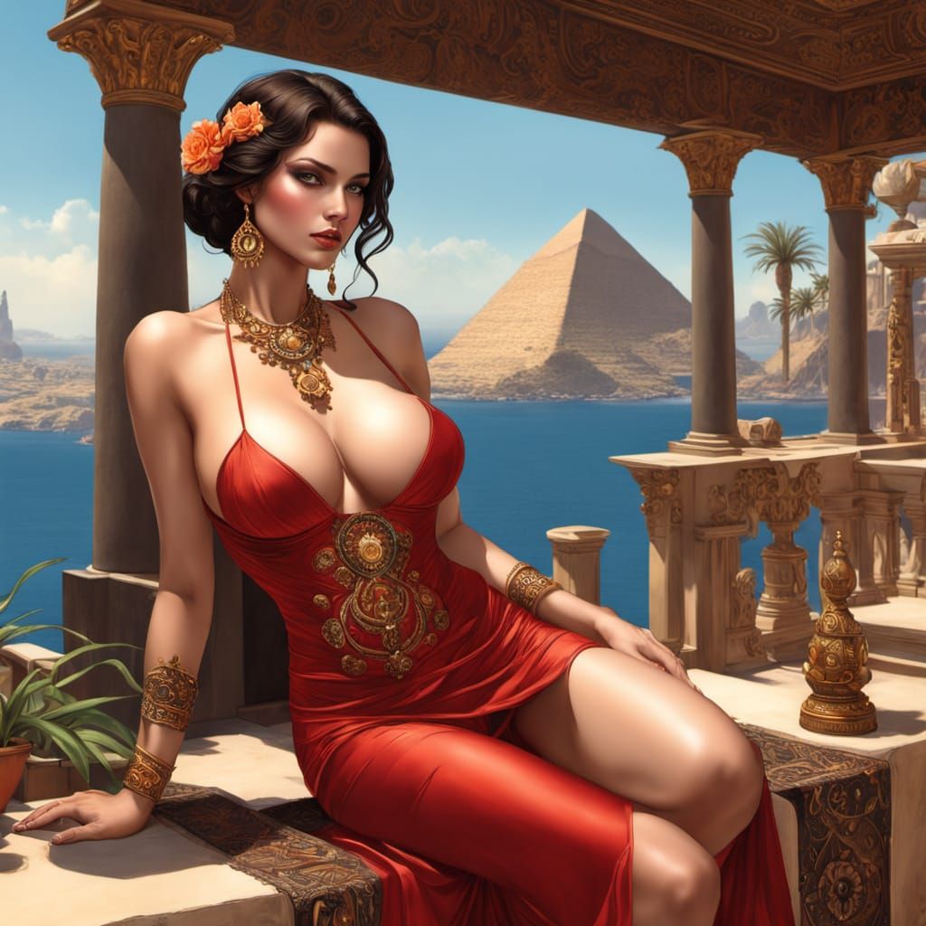 Buxom Goddess of the Lagoon in Intricate Biopunk Regalia