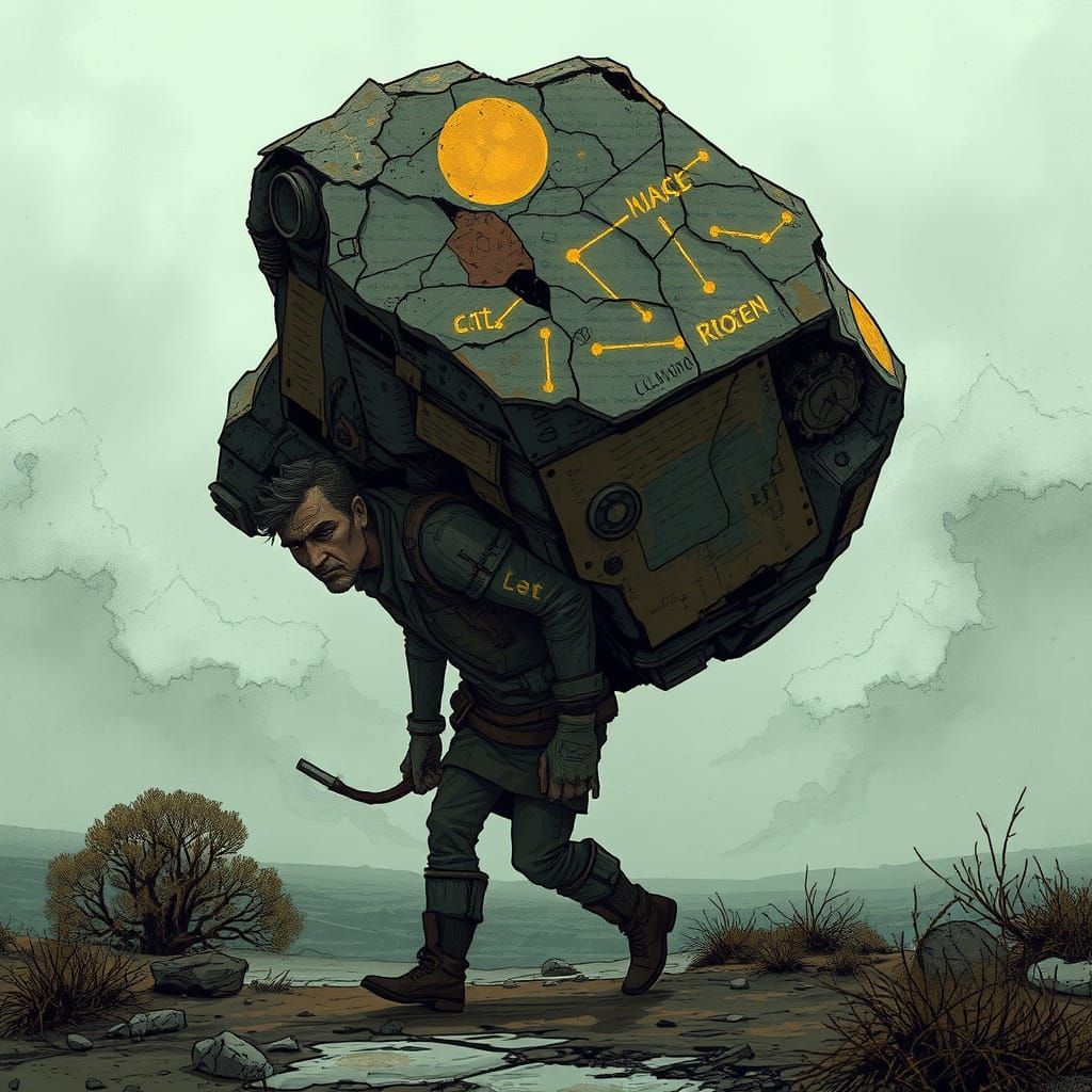 Man Burdened by Rock of Words: Industrial Art