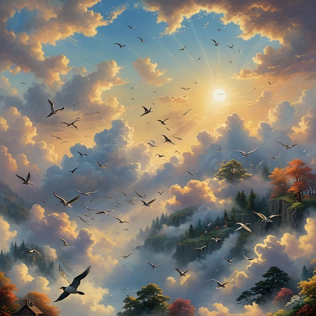 Birds Soaring in a Sunlit Sky
