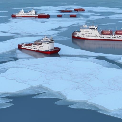 Canadian Icebreakers Navigate Frozen Waters at Sunset