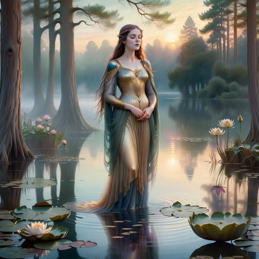 Nimue, Lady of the Lake, in Ethereal Watercolor Style