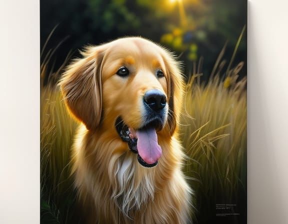 Hyperrealistic Golden Retriever Portrait in Oil Painting