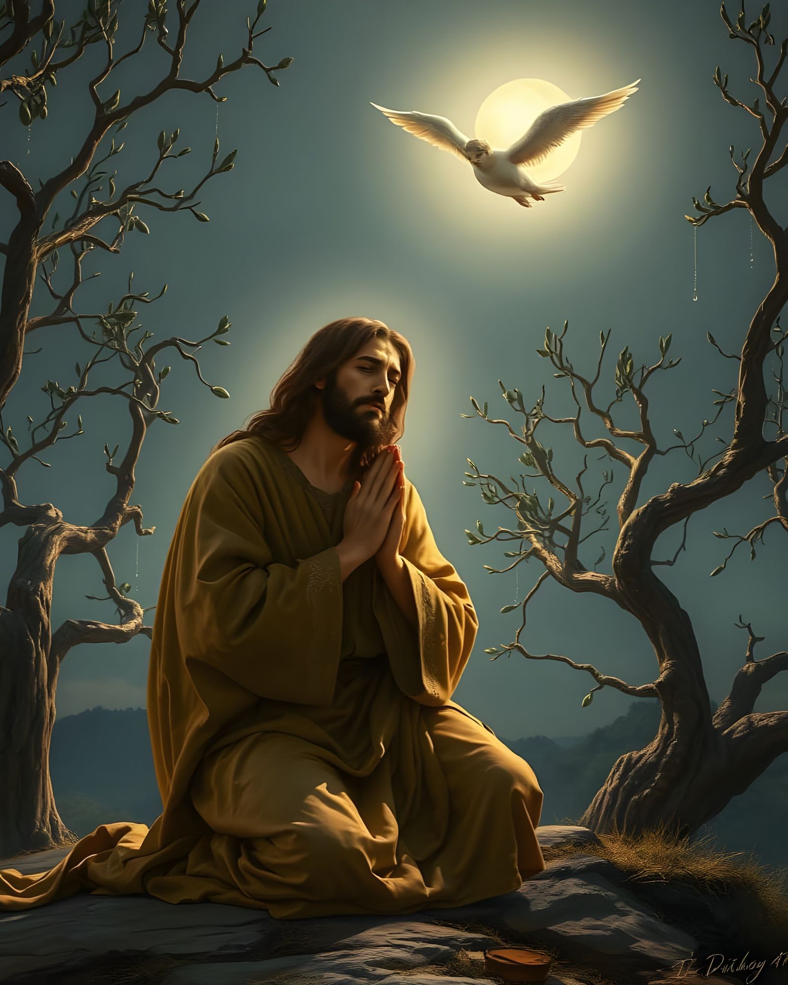 Jesus Prays in Solitude on the Mount of Olives in a Fra Ange...