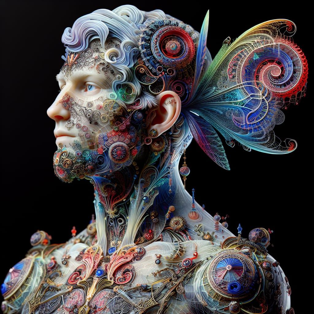 Glass Man Portrait in Renaissance Art Nouveau Style