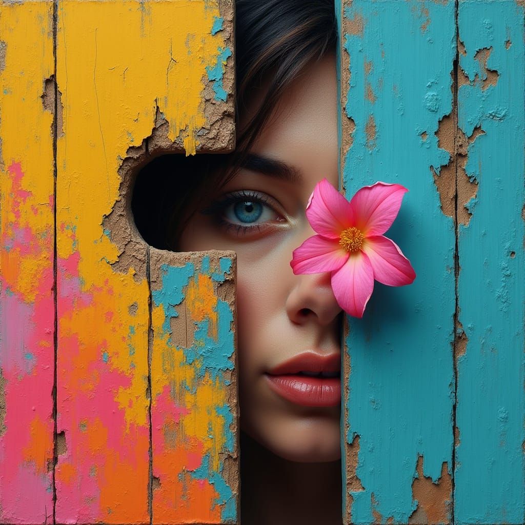 Surreal Portrait of a Woman in Weathered Wood