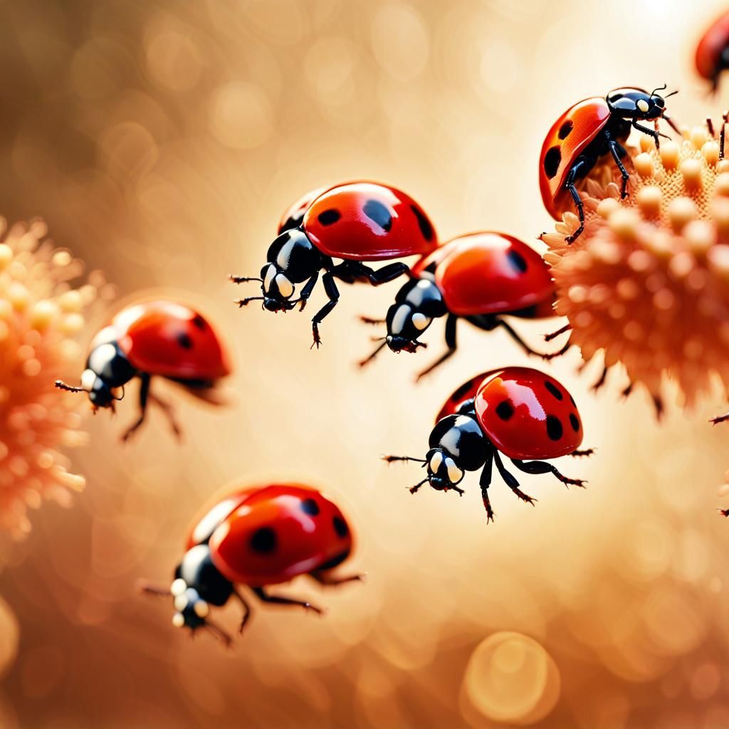 Ladybugs in Flight: Macro Photography in Warm Light
