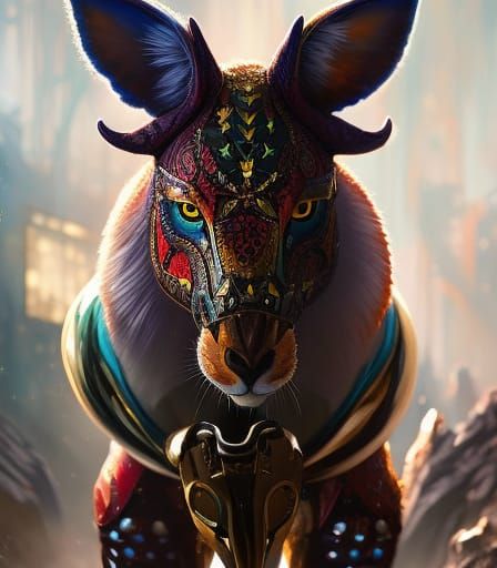 Kangaroo Boxer Portrait in Gouache Illustration Style