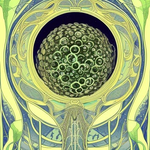 Yog-Sothoth with Cosmic Bubbles in Art Nouveau Style