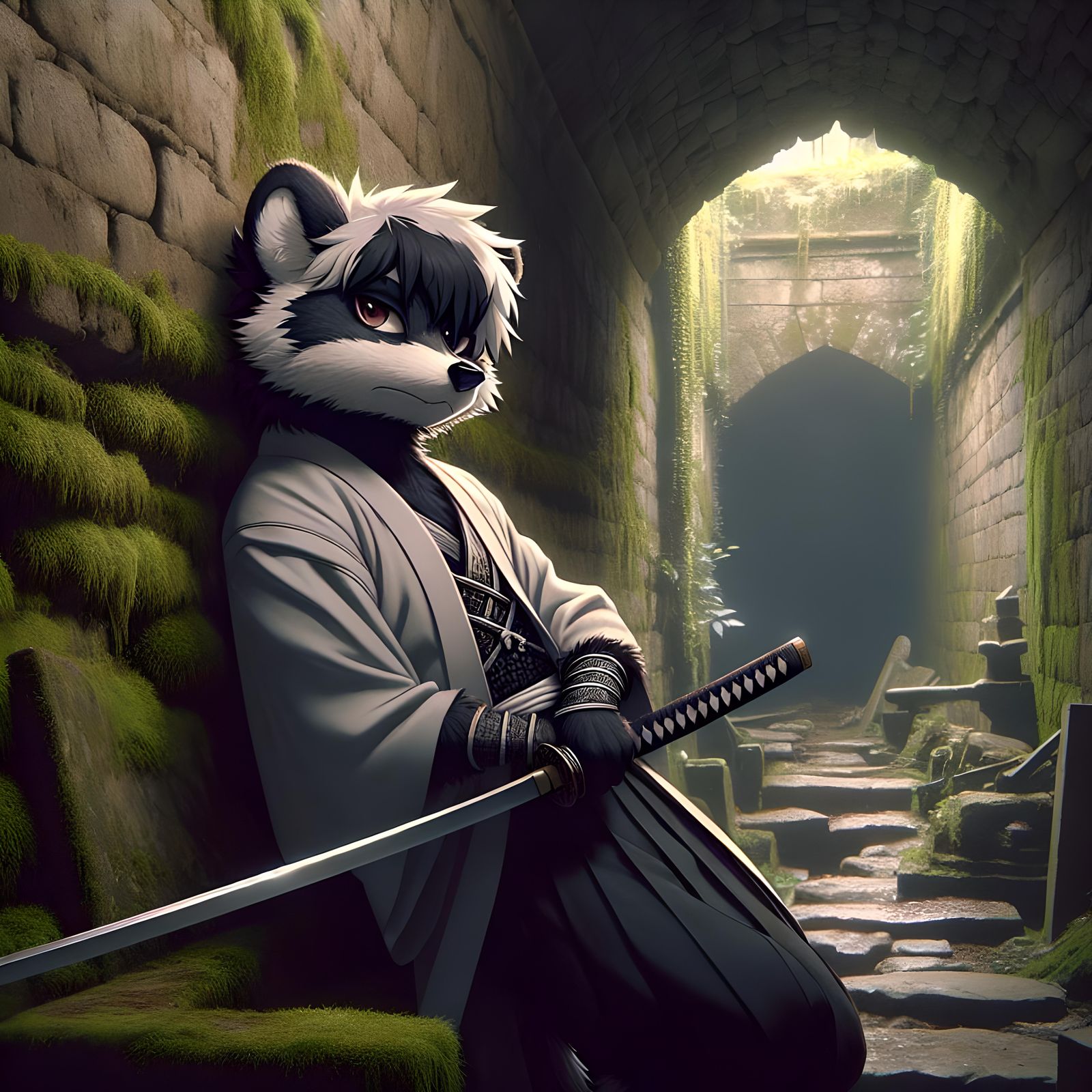 Anime Skunk Swordsman in Elden Ring Catacombs