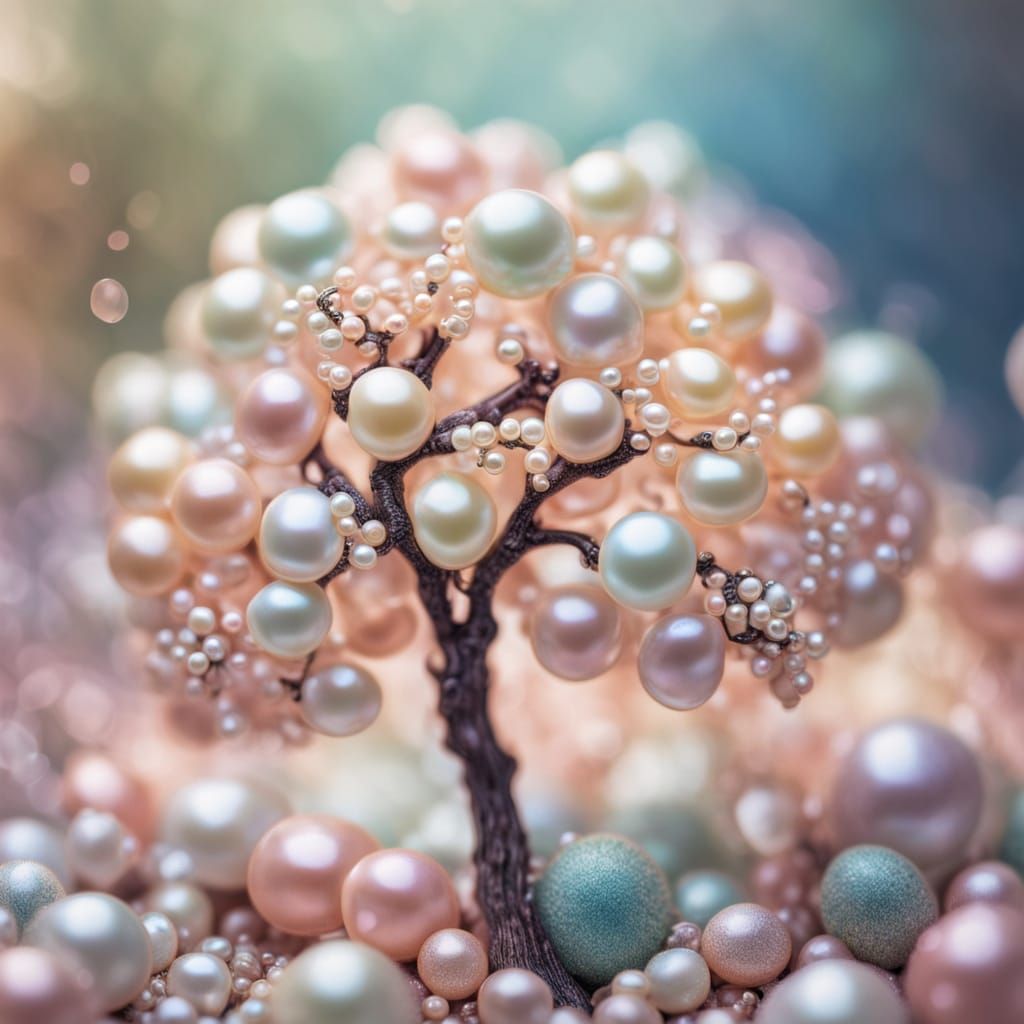 Surreal Tree Made of Glowing Pearls in Ethereal Light