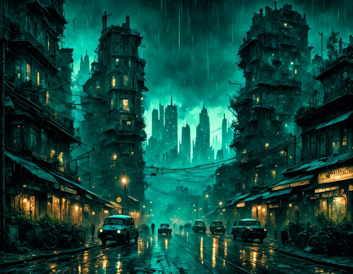 Dystopian Cyberpunk Forest Replaced by City