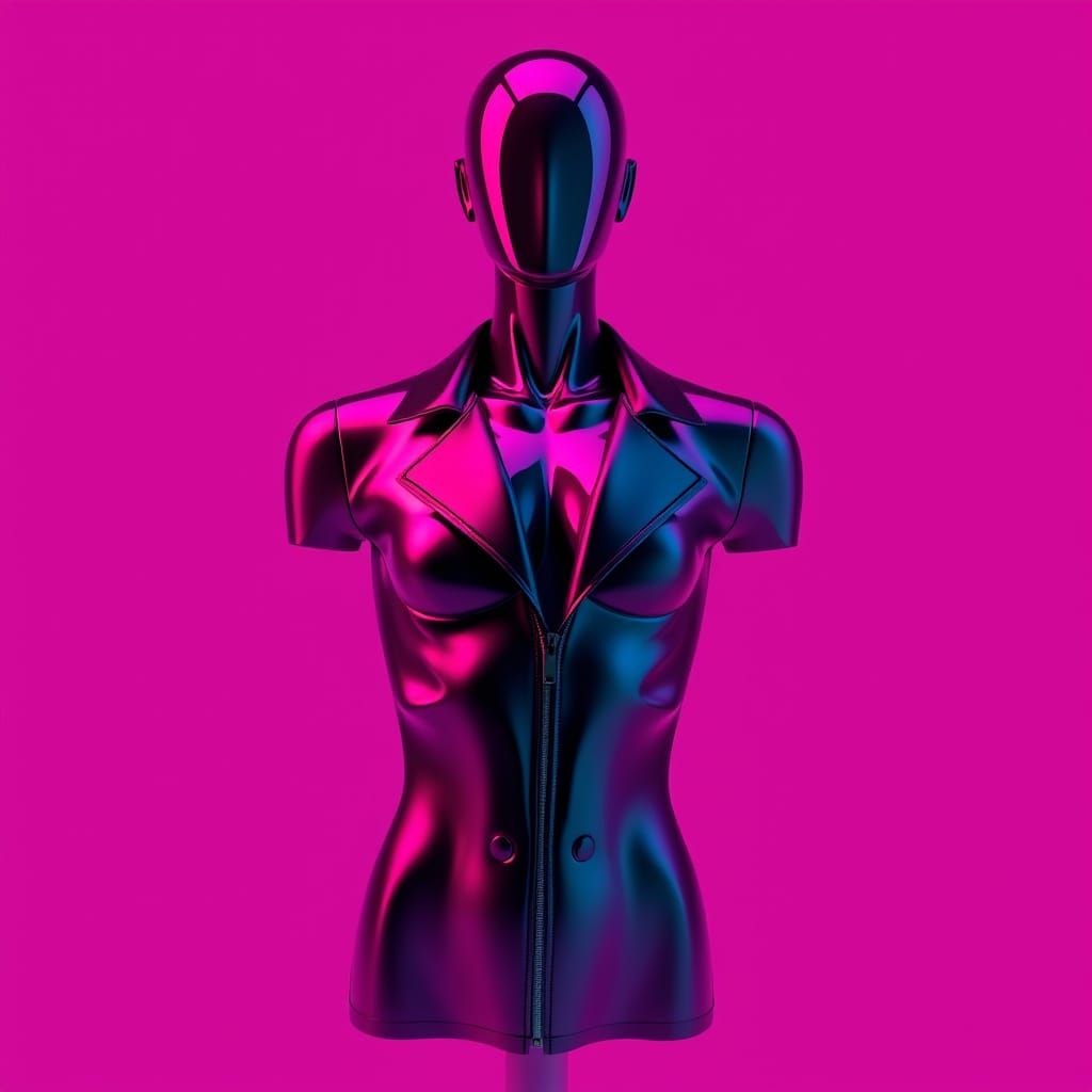 Futuristic Mannequin in High-Gloss Black Leather Jacket on M...