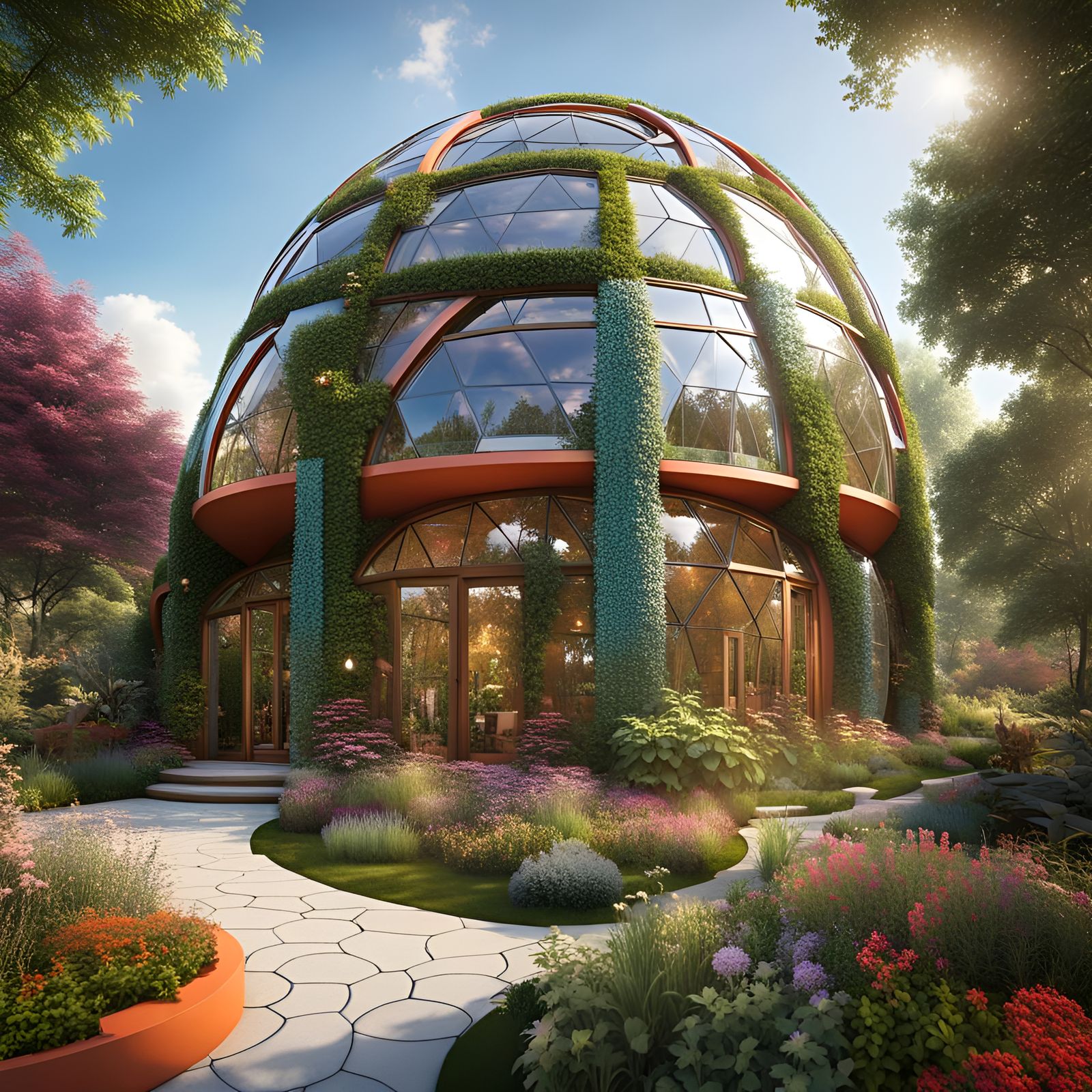 Futuristic Maximalist Garden Dome in Hyperrealistic Splash A...