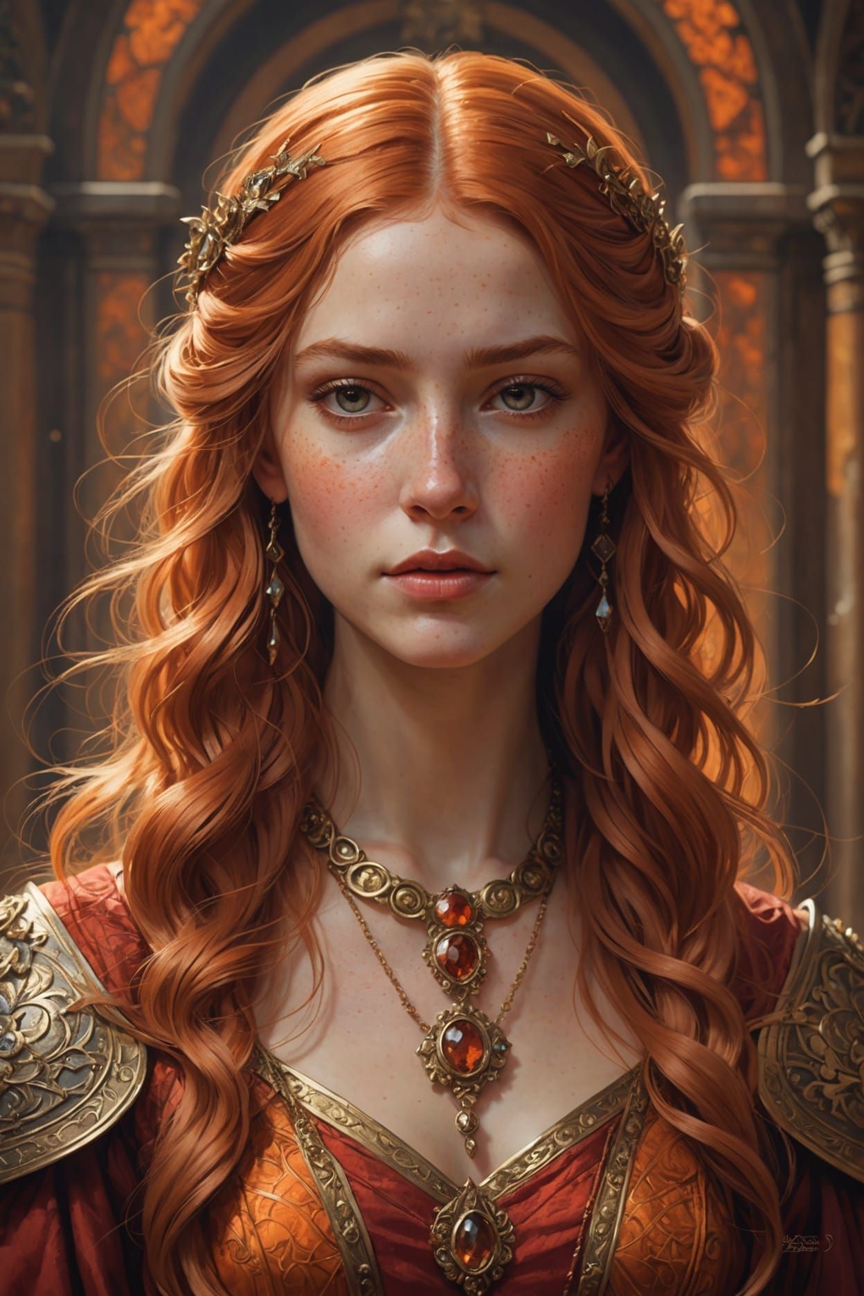 Fantasy Portrait of Stern Girl with Orange Hair