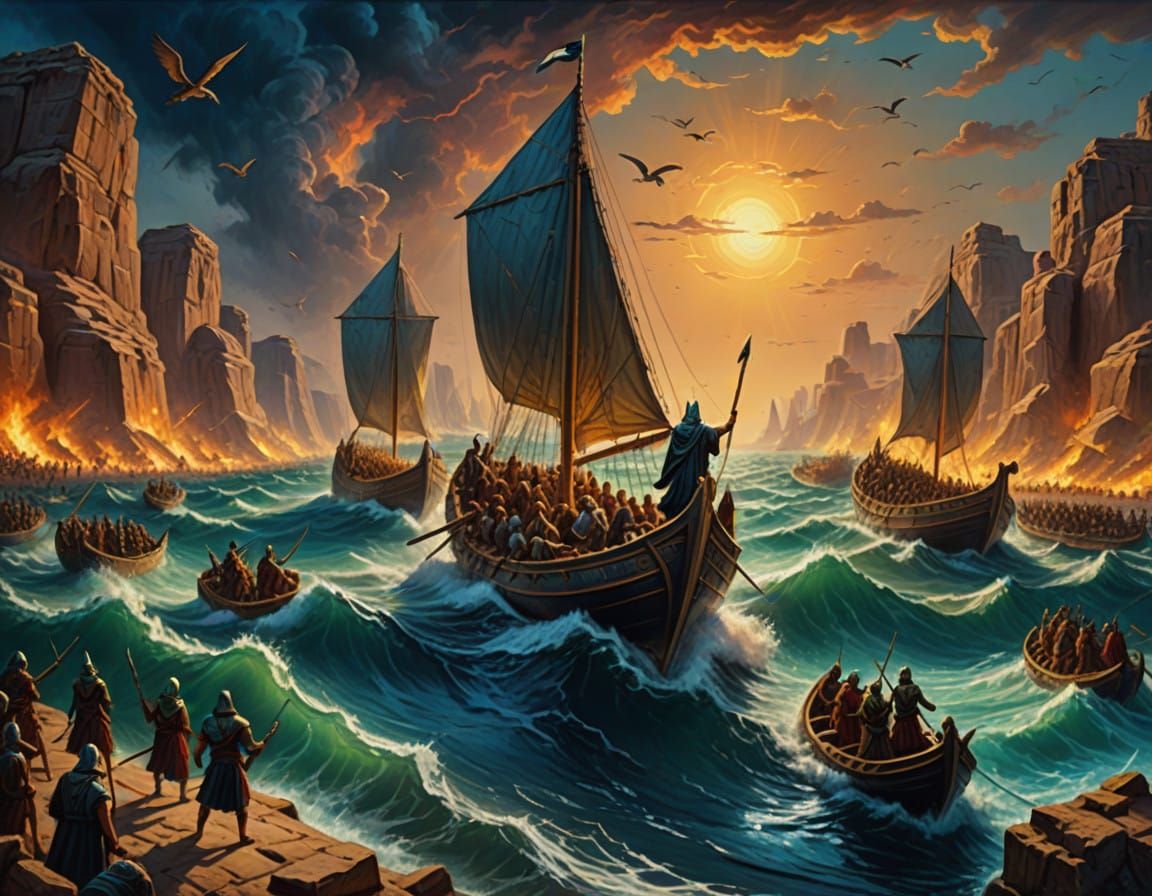 Pharaoh's Navy Battles Prophet Moses at the Split Sea, Neo-I...