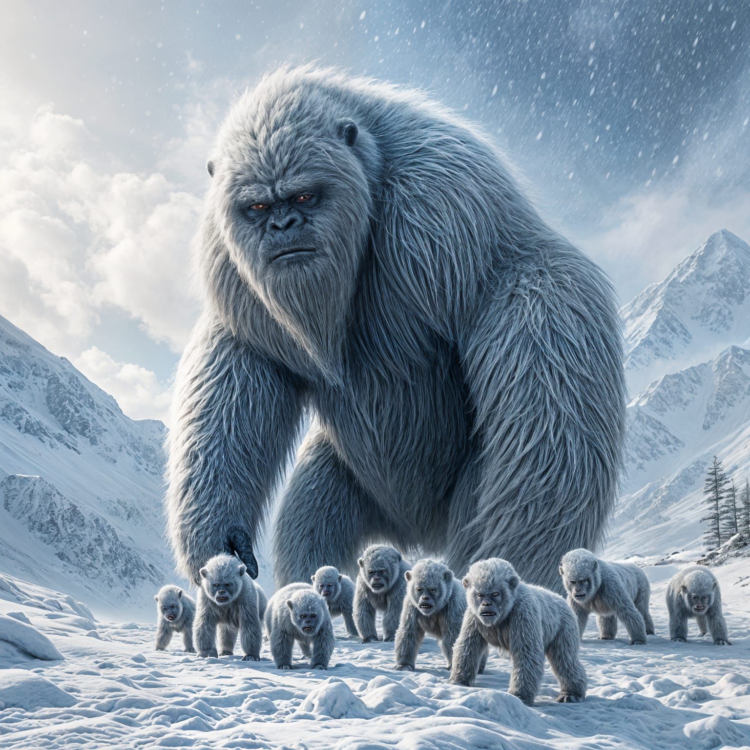 Hyperrealistic Abominable Snowman in Snowstorm Tibet