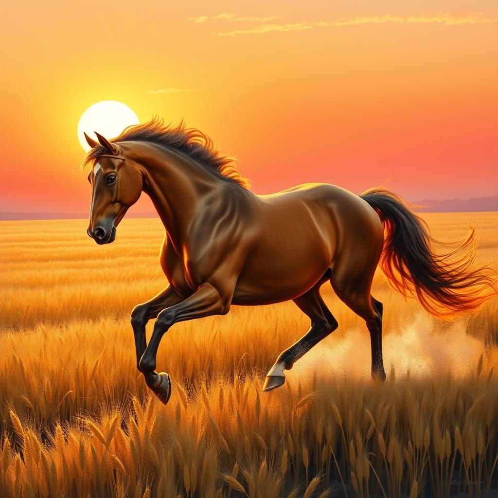 Classic Equine Masterpiece with Majestic Horse in Golden Whe...