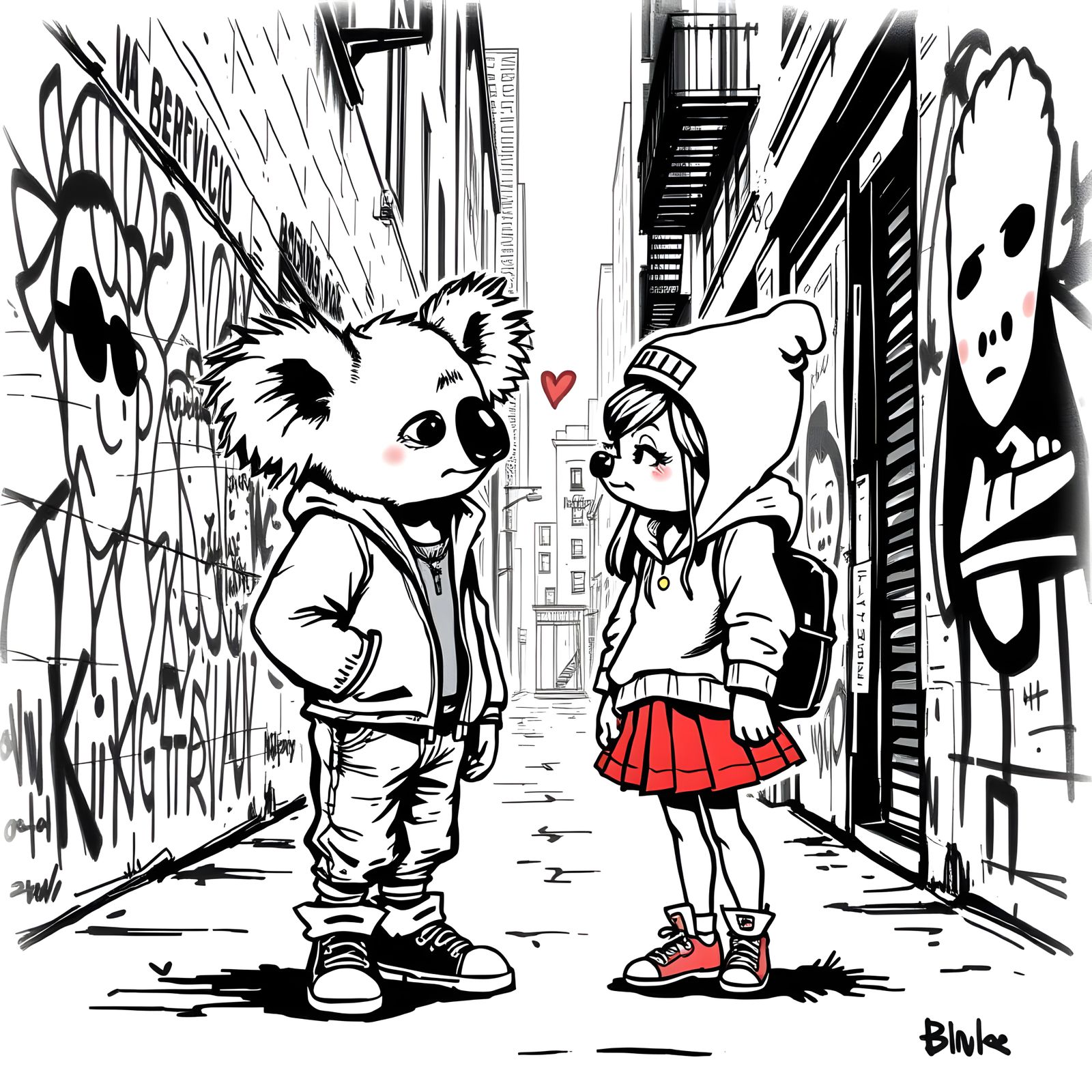Urban Koala Lovers in Monochromatic Graffiti Style