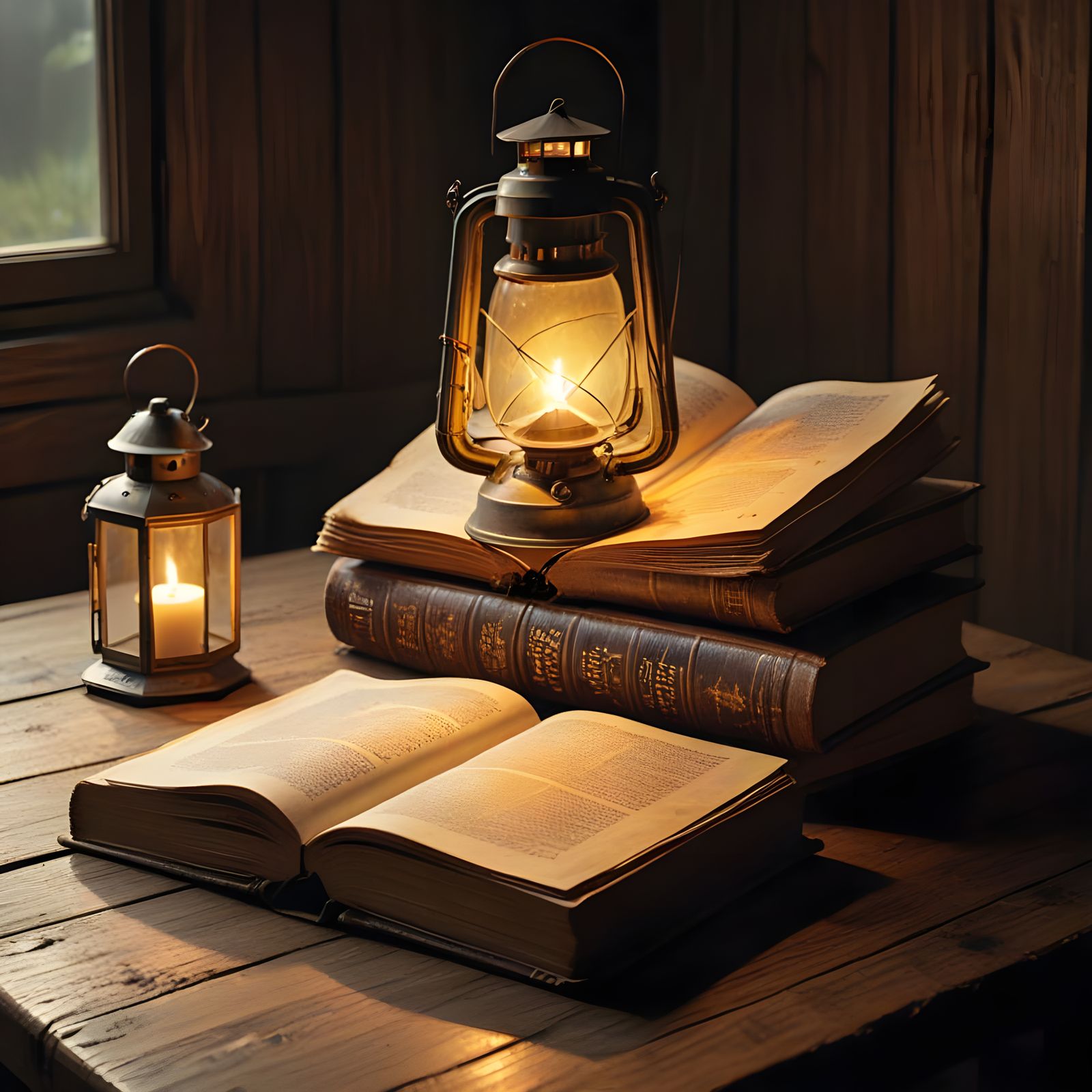 Cozy Book and Lantern Scene