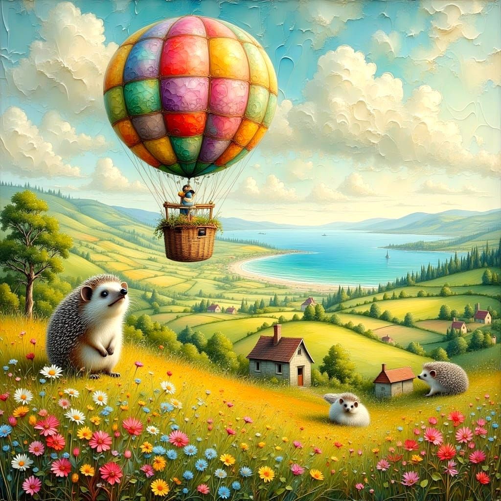 Hedgehog Hot Air Balloon Ride: Mixed Media Masterpiece