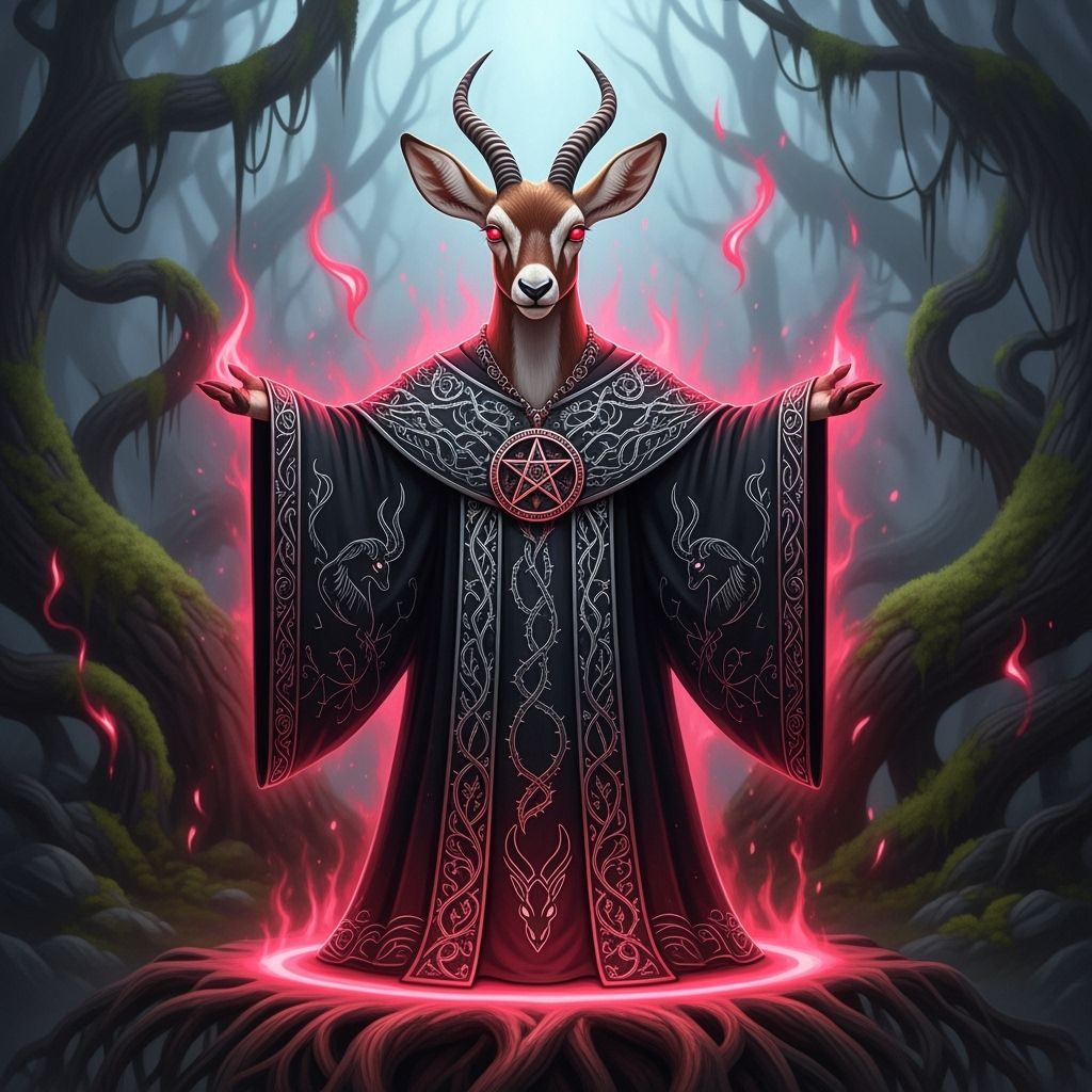 Anthropomorphic Antelope Cult Leader in Crimson Aura