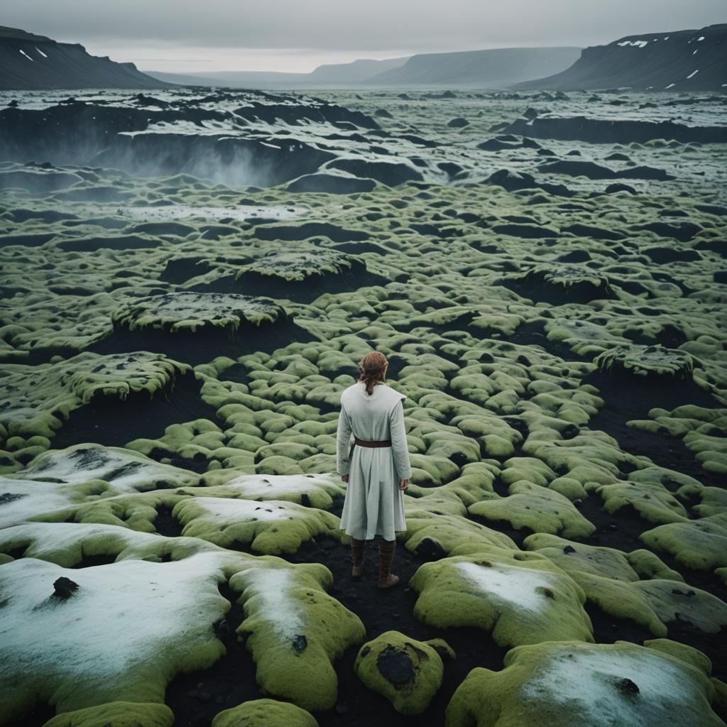 Elf Lost in Iceland Lava Field: Cinematic Film Still