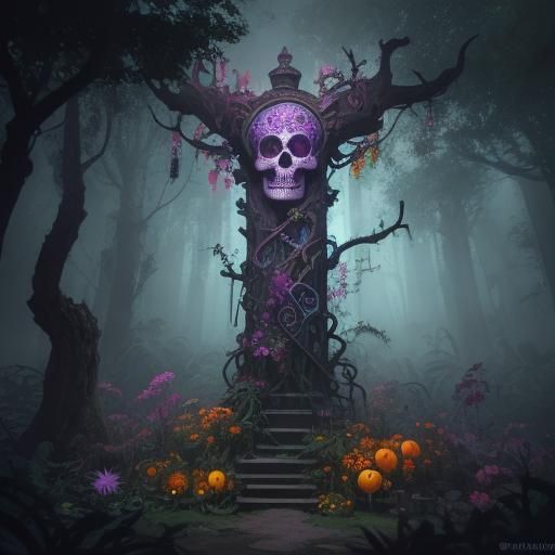 Colorful Dia de los Muertos Art in Griffiths Style