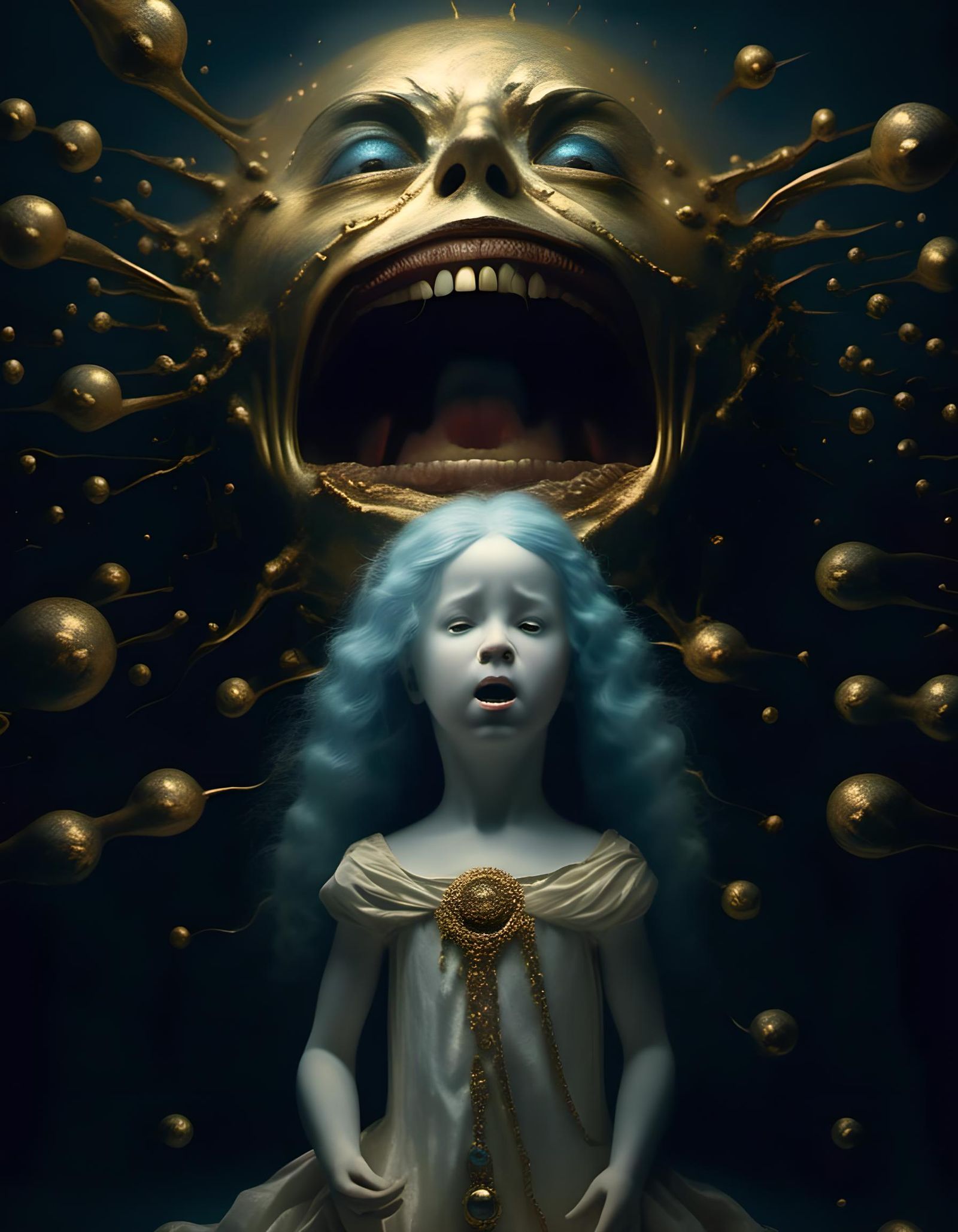 Doll Screaming: A Tormented Vision in Dark Art Style