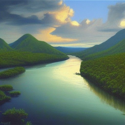 Lush Amazon River in Rich Oil Painting Style