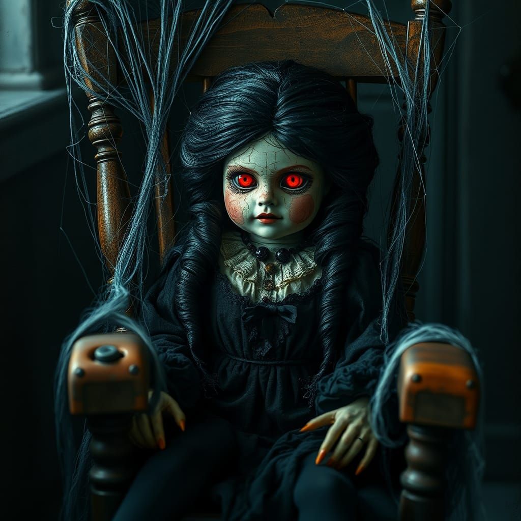 terrifing vintage porcelain Victorian creepy doll, crackle f...