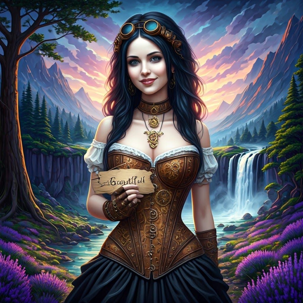 Steampunk Goth Girl in Whimsical Landscape