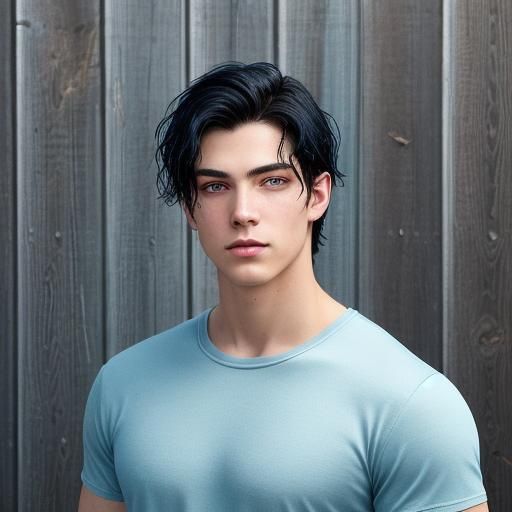 Handsome Young Man in Winter Snow Scene