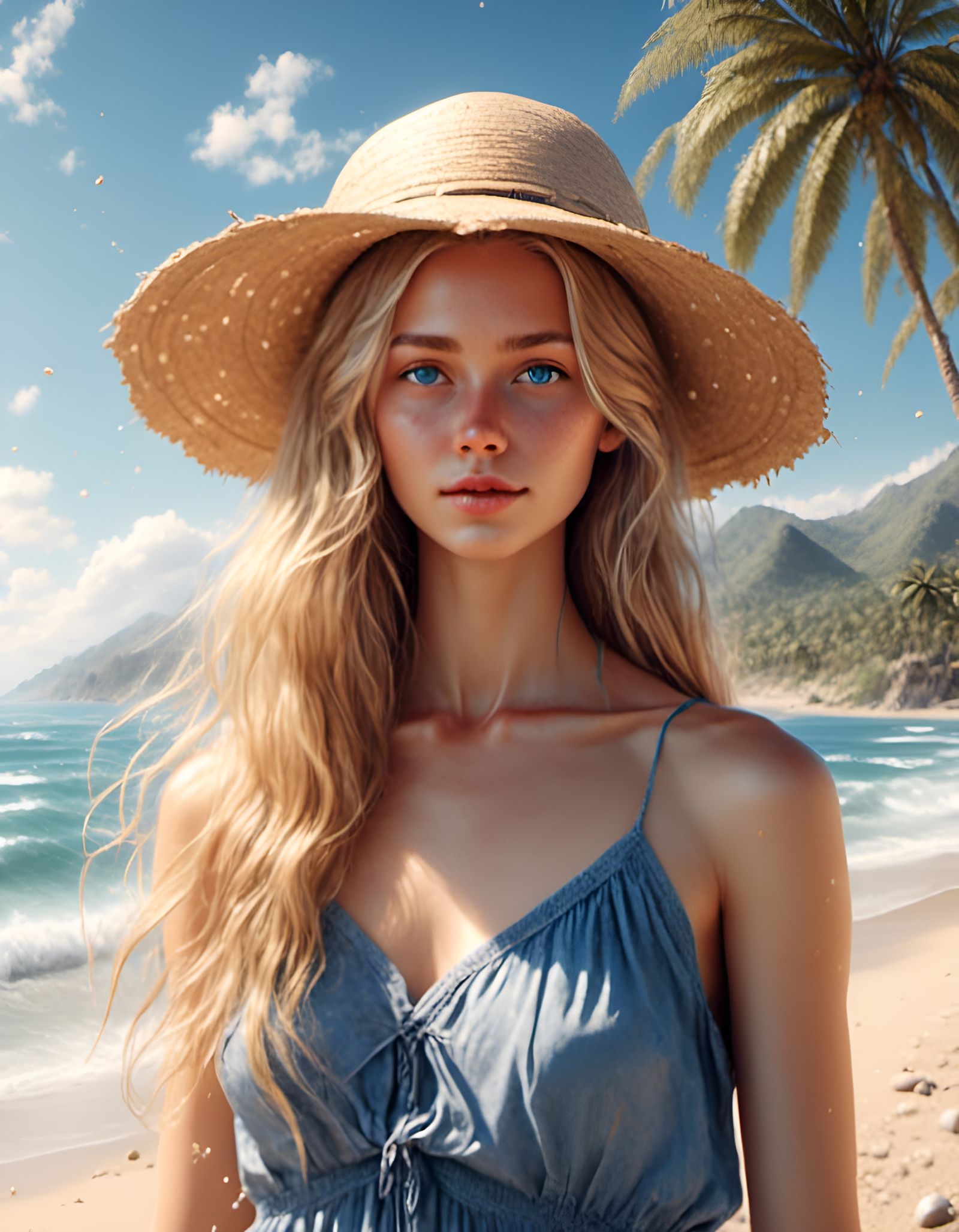 Tropical Beach Portrait of Blond Woman