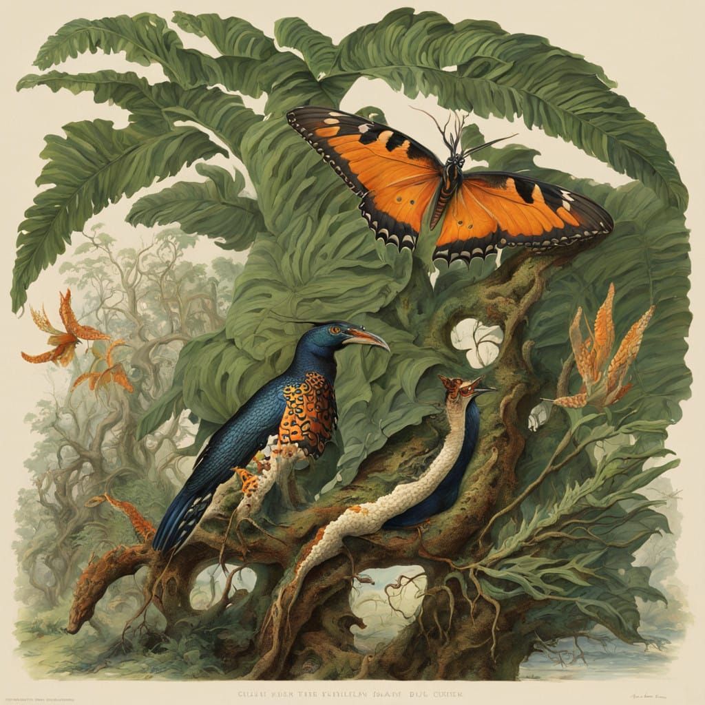 Ancient Australian Tree in Wilderness with Stag Horn Ferns a...