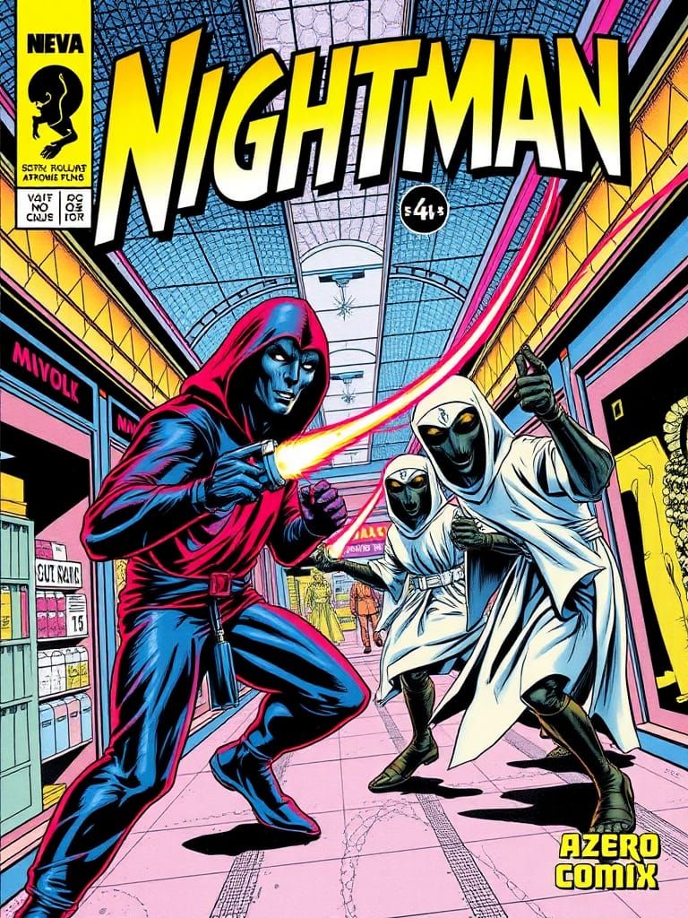 Nightman Comic Book Cover Art: Epic Battle in Mall
