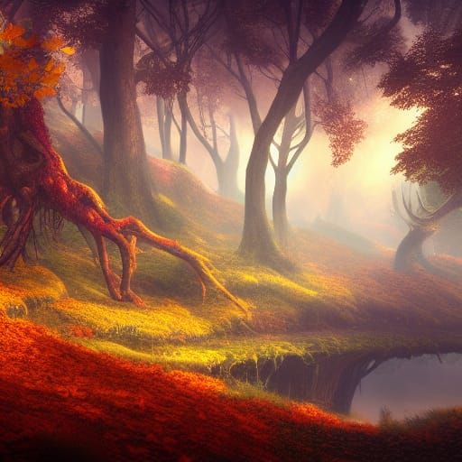 Fantastical Autumn Forest Concept Art in 8K