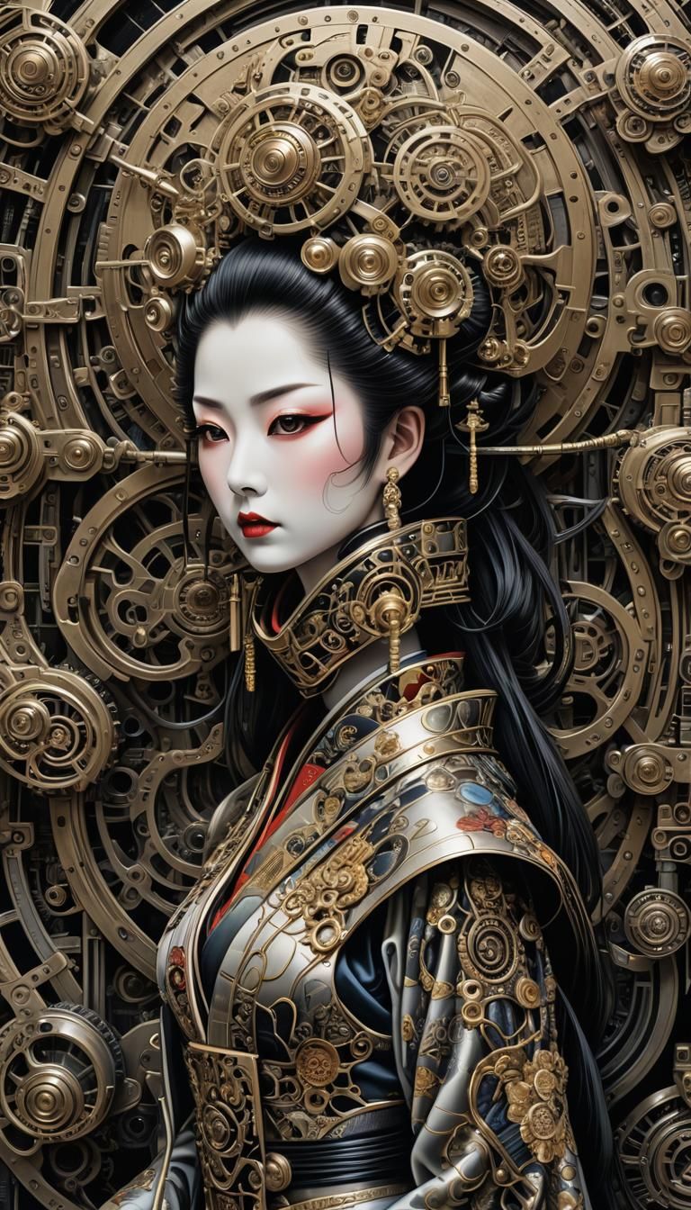 Mechanical Geisha: A Surreal Cybernetic Fusion