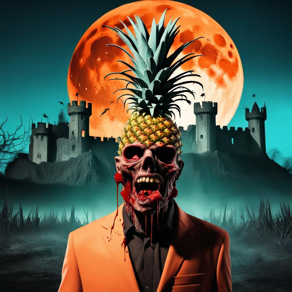 Giant Zombie Pineapple Double Exposure in Gothic Style