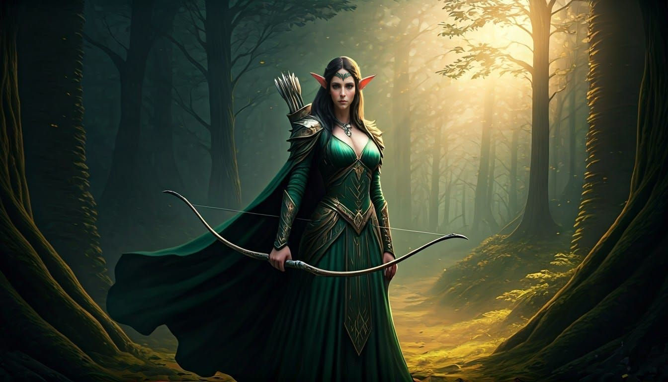 Regal Elf Archer in Serene Forest Glade