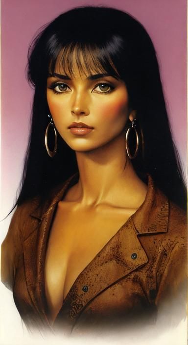 Indigenous Cowgirl Portrait in Acrylic Style