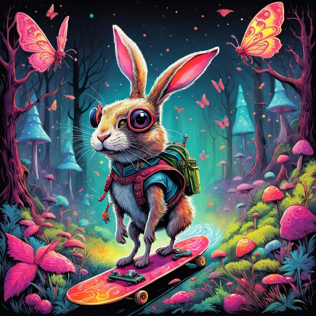Surreal Fantasy Art of a Rabbit on a Confused Horse