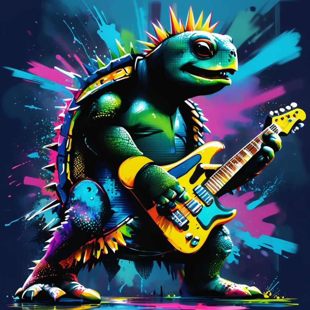 80s Punk Rock Turtle Digital Illustration