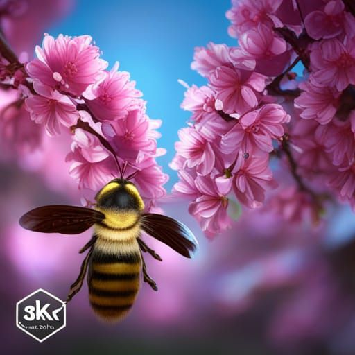 Cherry Blossoms and Bees in Detailed Matte Painting