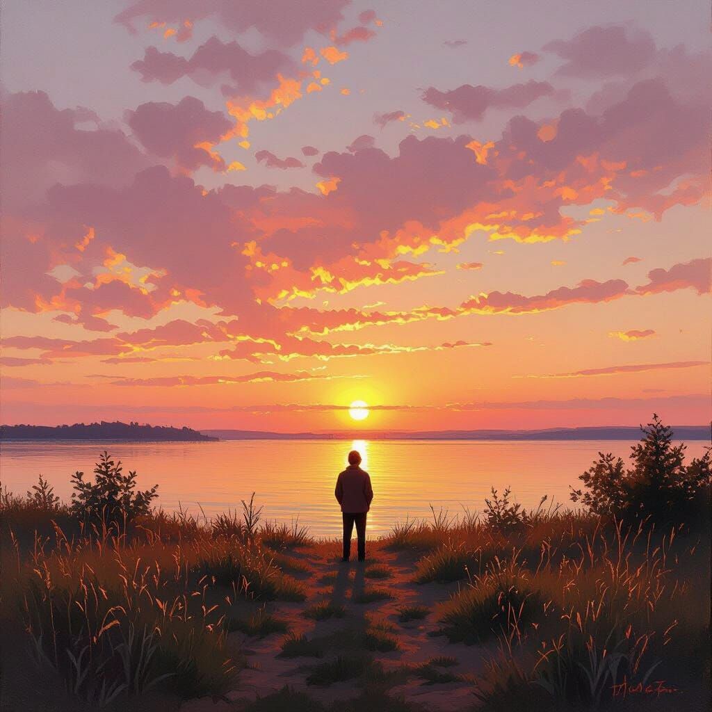 Simultaneous Sunset and Sunrise in Romantic Style