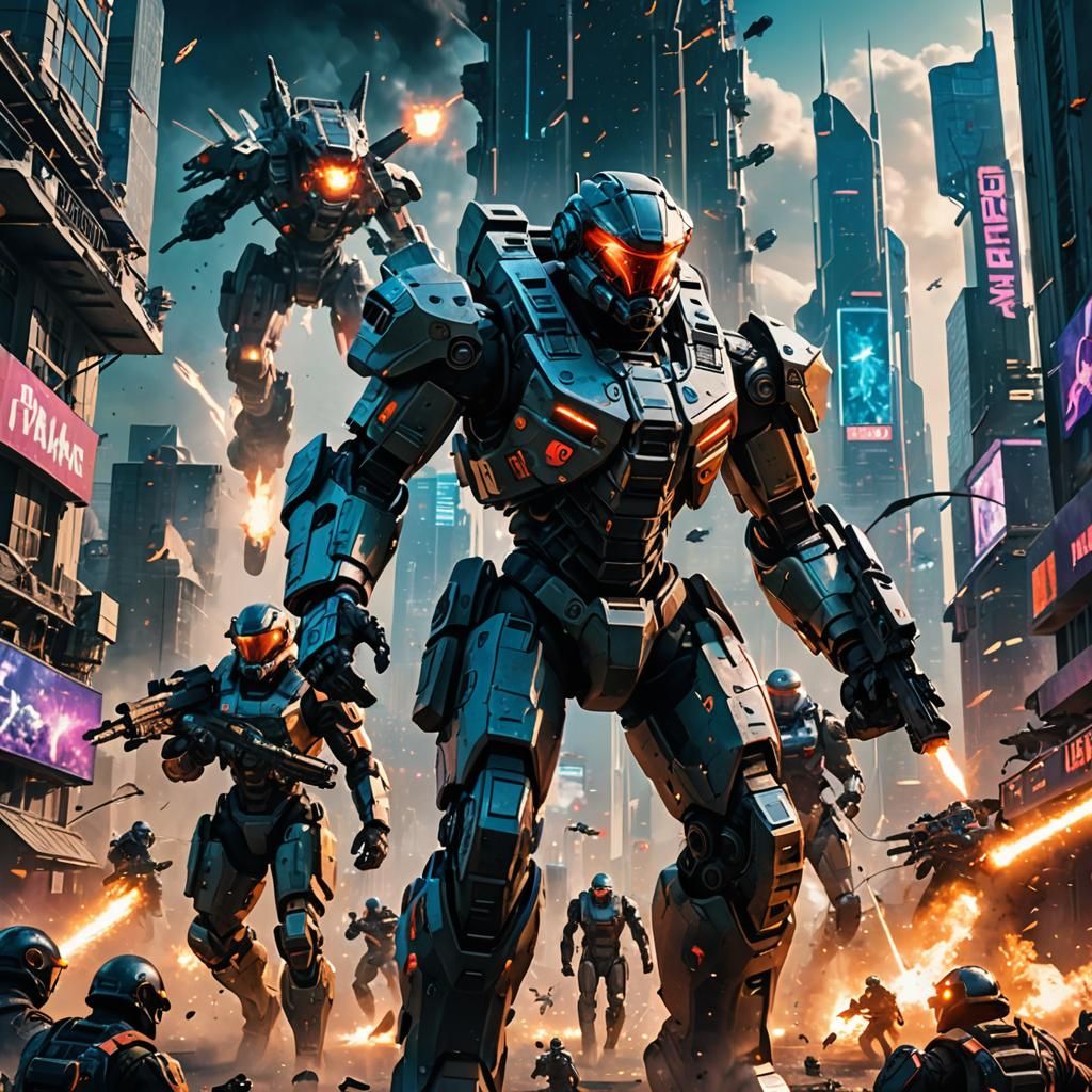 Futuristic Soldiers in a Fierce High-Tech Battle