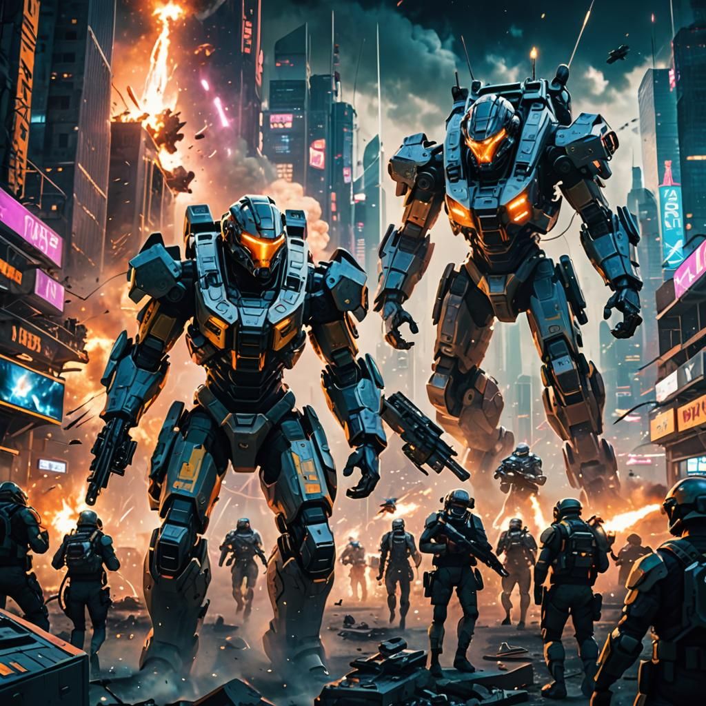 Futuristic Soldiers in Epic High-Tech Battle