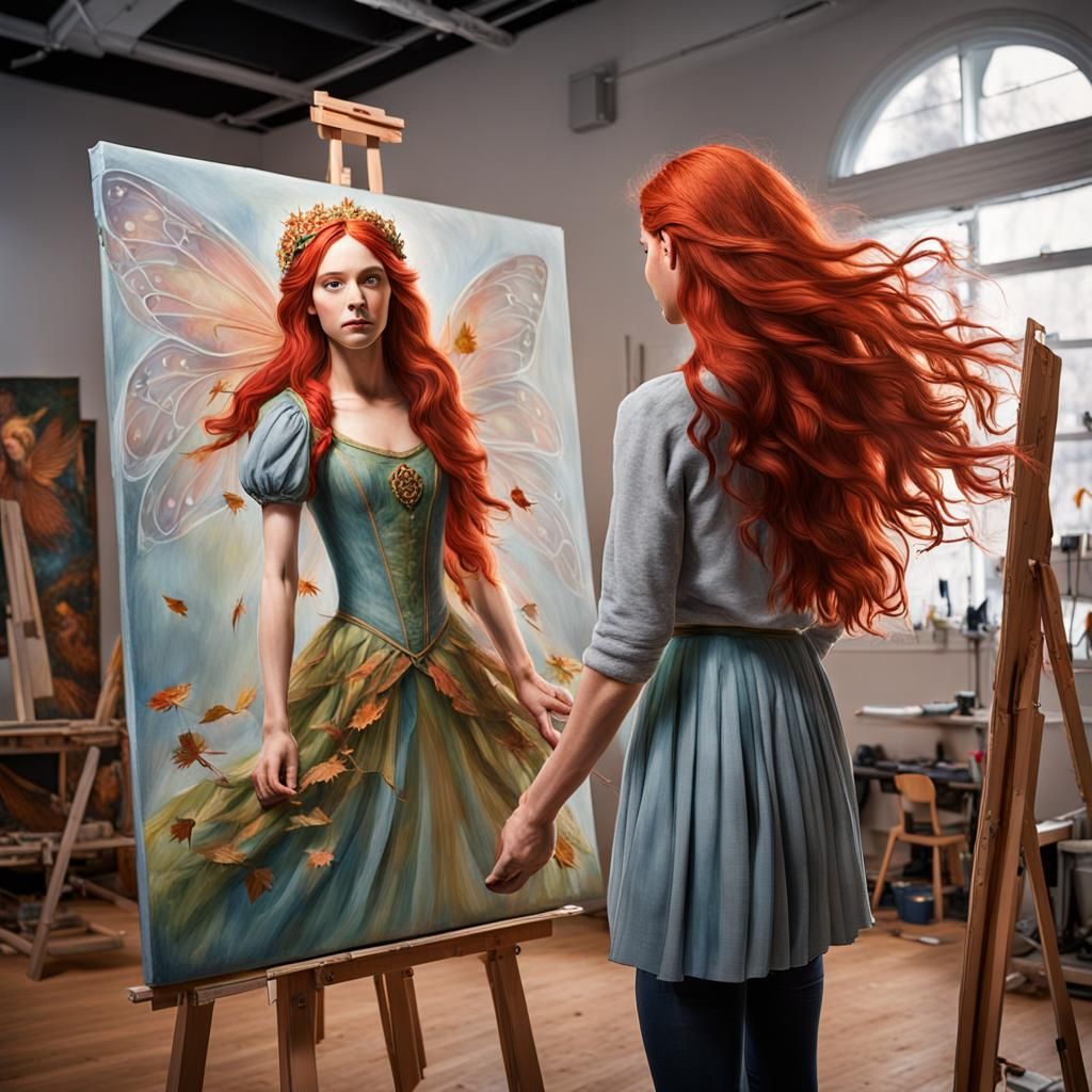 Fall Fairy Princess Emerging from Canvas Painting