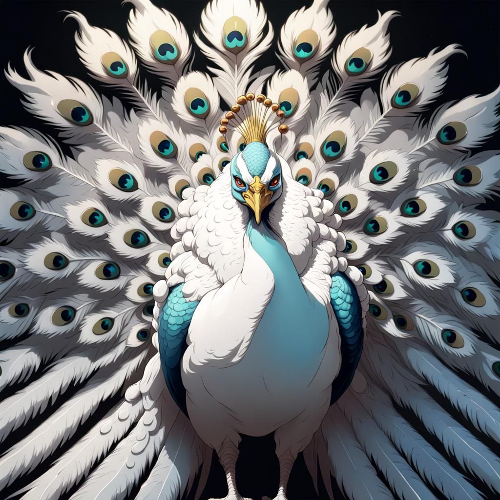 Manga-Inspired Albino Peacock Emperor in Vibrant Cel-Shaded ...